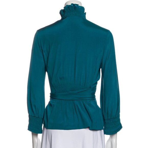Diane Von Furstenberg Graciela Teal Blue Silk Wrap Blouse - Picture 3 of 7